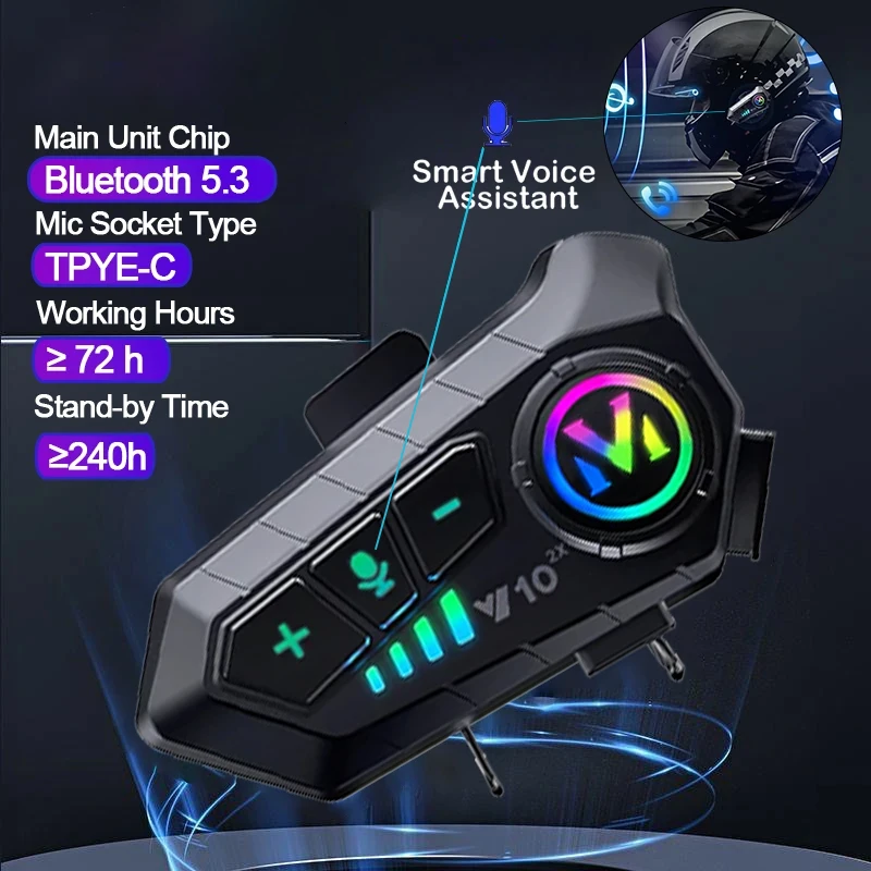 Universal Motorcycle Helmet Intercom Headset - V10 2X ブルートゥースバイクヘルメットインターコム 300M ワイヤレスインターコミュニケーター 2000mAh