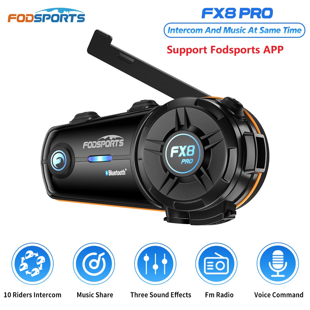 Universal Motorcycle Helmet Intercom Headset - Fodsports FX8 ProオートバイのインカムBluetoothヘルメットヘッドセット8人2000Mインカム、音楽共有、FMラジオ、デュアルチップ、日本語版。