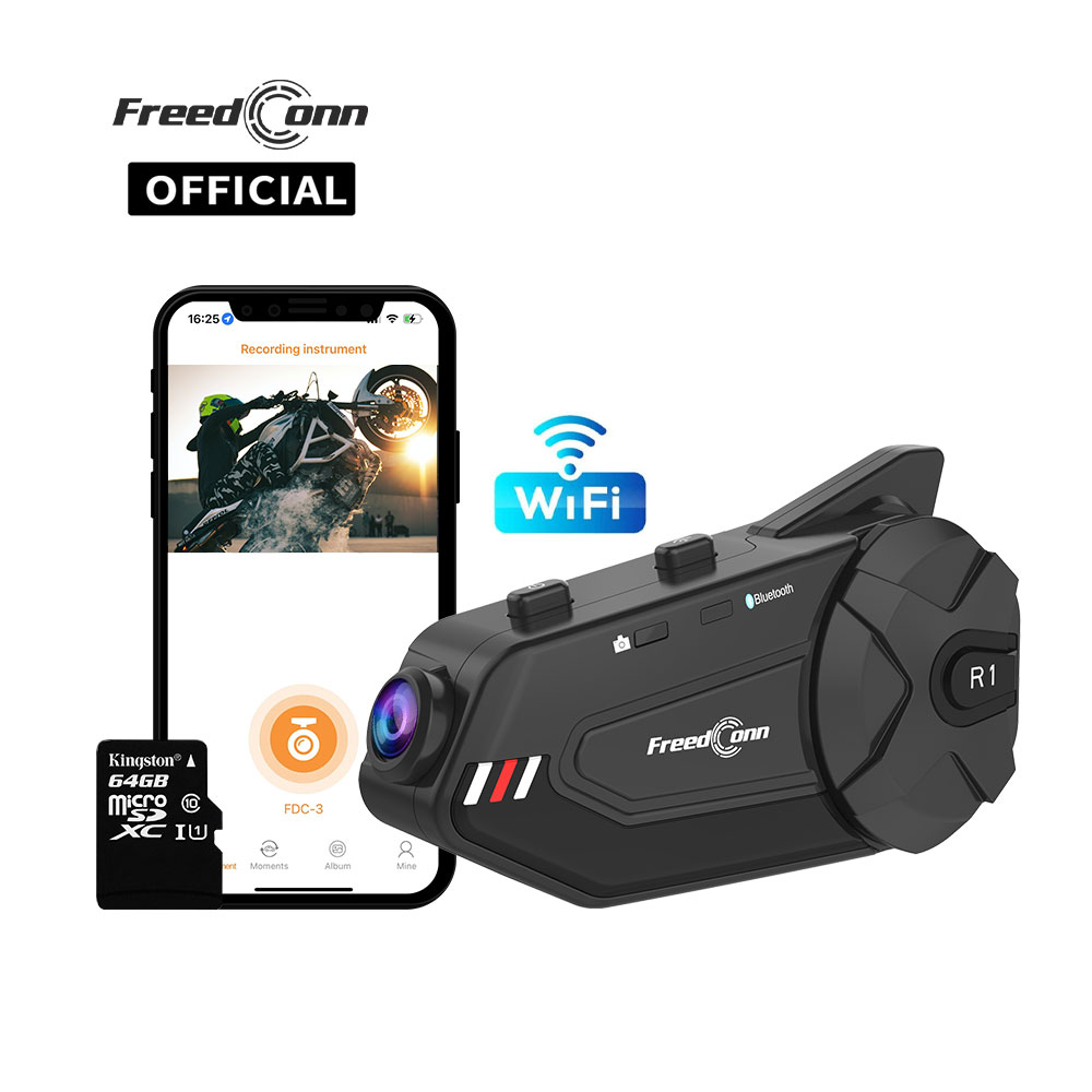 Universal Motorcycle Helmet Intercom Headset - Freedconn R1Plus Bluetooth オートバイインターホンヘルメットヘッドセット Wifi APP