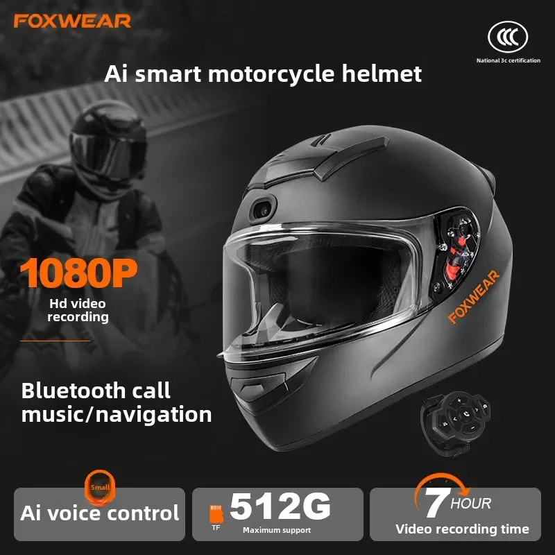 Full Face Motorcycle Helmet With Bluetooth - 男性と女性のためのカメラとBluetoothヘッドセットを備えたオートバイのヘルメット,AIインテリジェンス,フルフェイス,四季,ドット