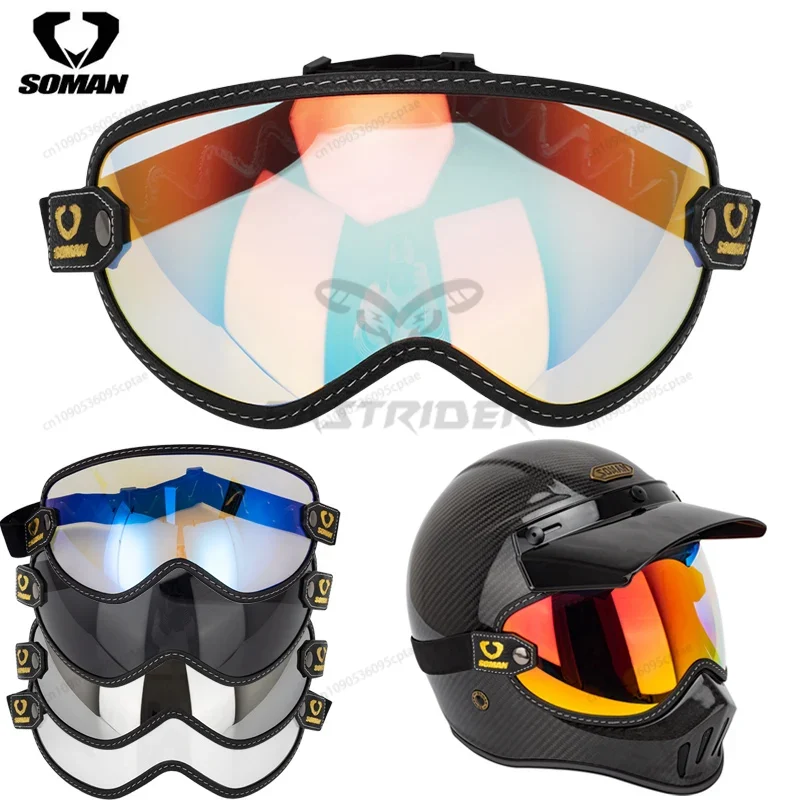 Vintage Open Face Retro Helmet - SOMAN ヴィンテージバイクゴーグル レトロオープンフェイスヘルメット バブルバイザーシールド ライディングウィンドシールド サングラス