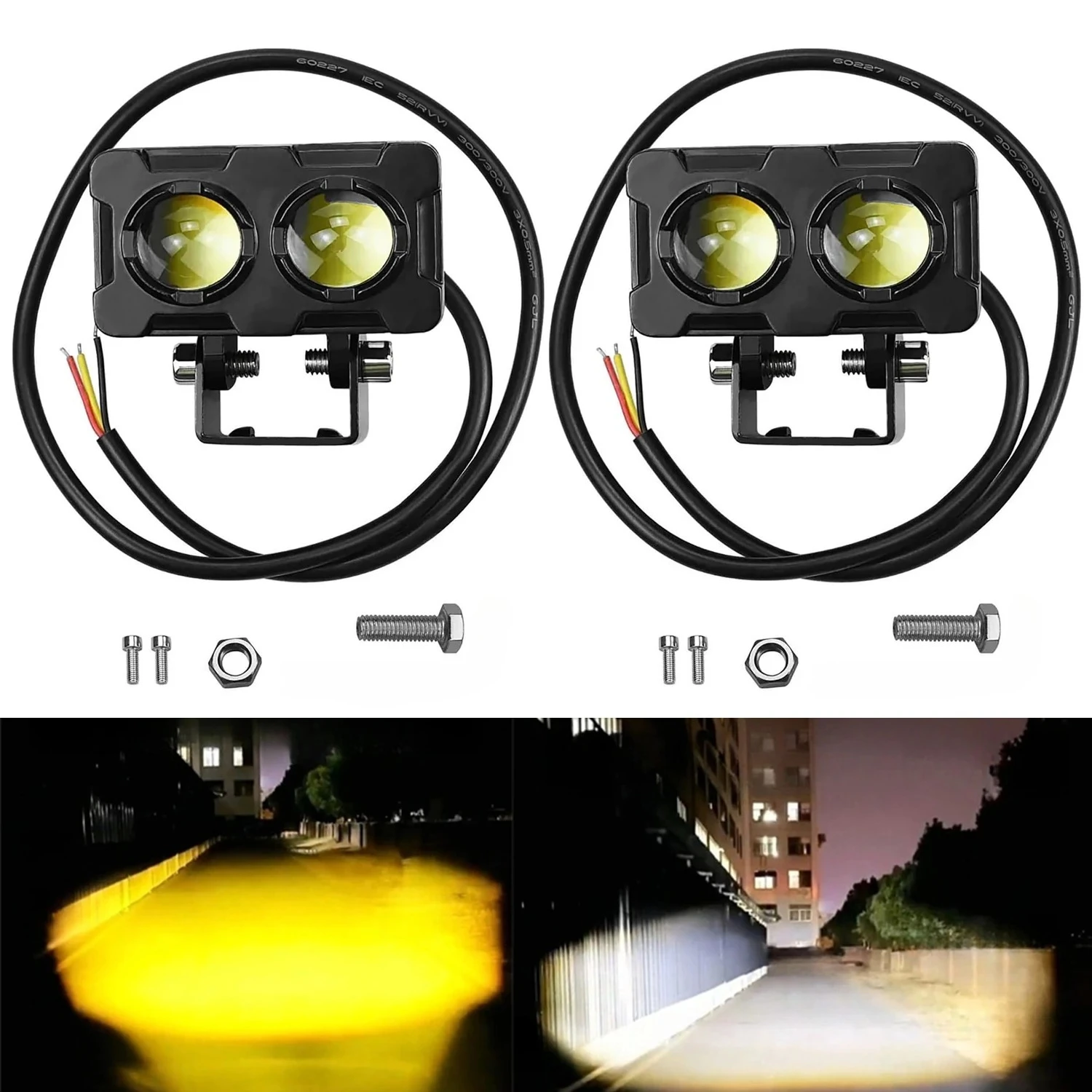 Atv Parts - 1/2 個オートバイ LED フォグランプ ATV 運転フォグライトデュアルカラーワークライトバーオートバイヘッドライト補助スポットライト