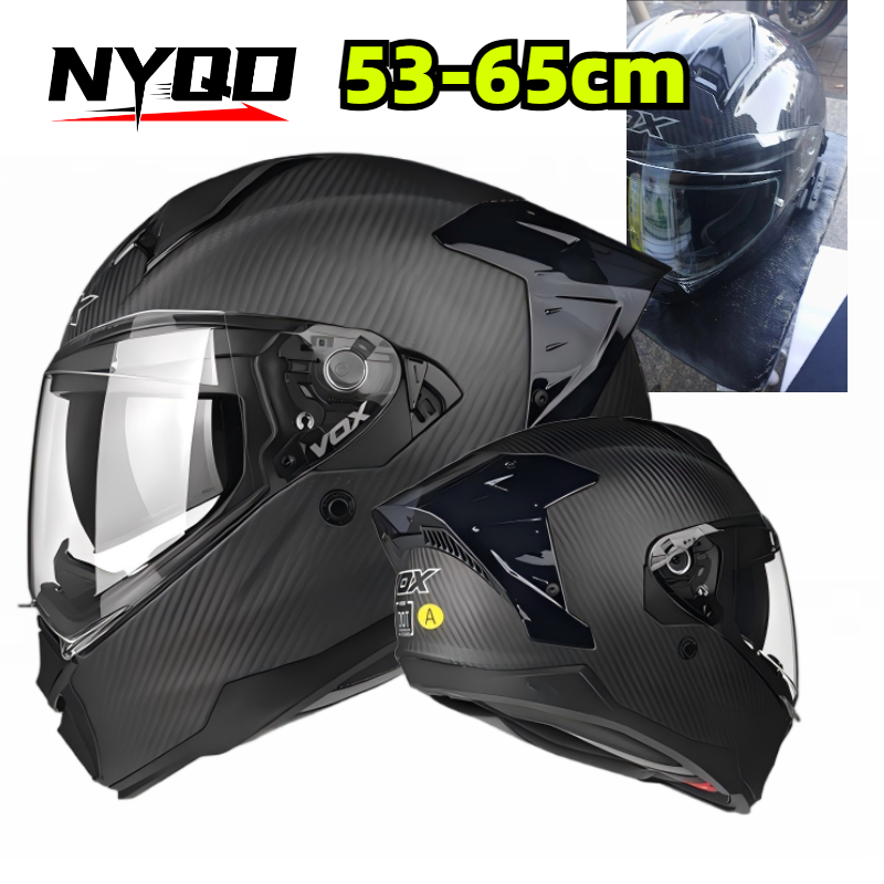 Dual Visor Motorcycle Racing Helmet - カーボンファイバーフルフェイスオートバイヘルメットF605デュアルバイザー四季兼用ユニセックスバイクレーシング安全ヘルメット（男女ライダー向け）