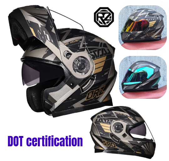 Dual Visor Motorcycle Racing Helmet - ORZ-オートバイ用ダブルバイザー付きフルフェイスヘルメット,モトクロス,レーシング,スクーター,モジュラー,折りたたみ式,ドット承認