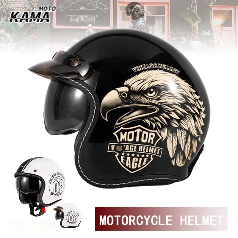 Vintage Open Face Retro Helmet - HOT オープンフェイスオートバイヘルメット ヴィンテージモトヘルメット ユニークなレトロバイク 3/4 ハーフヘルメット