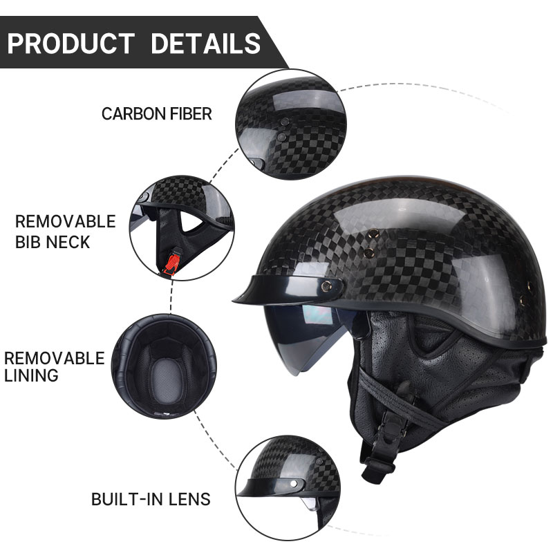 軽量 12K グロスブラックカーボンファイバースクーターオー - Carbon Fiber Lightweight Motorcycle Helmet のレビューと価格