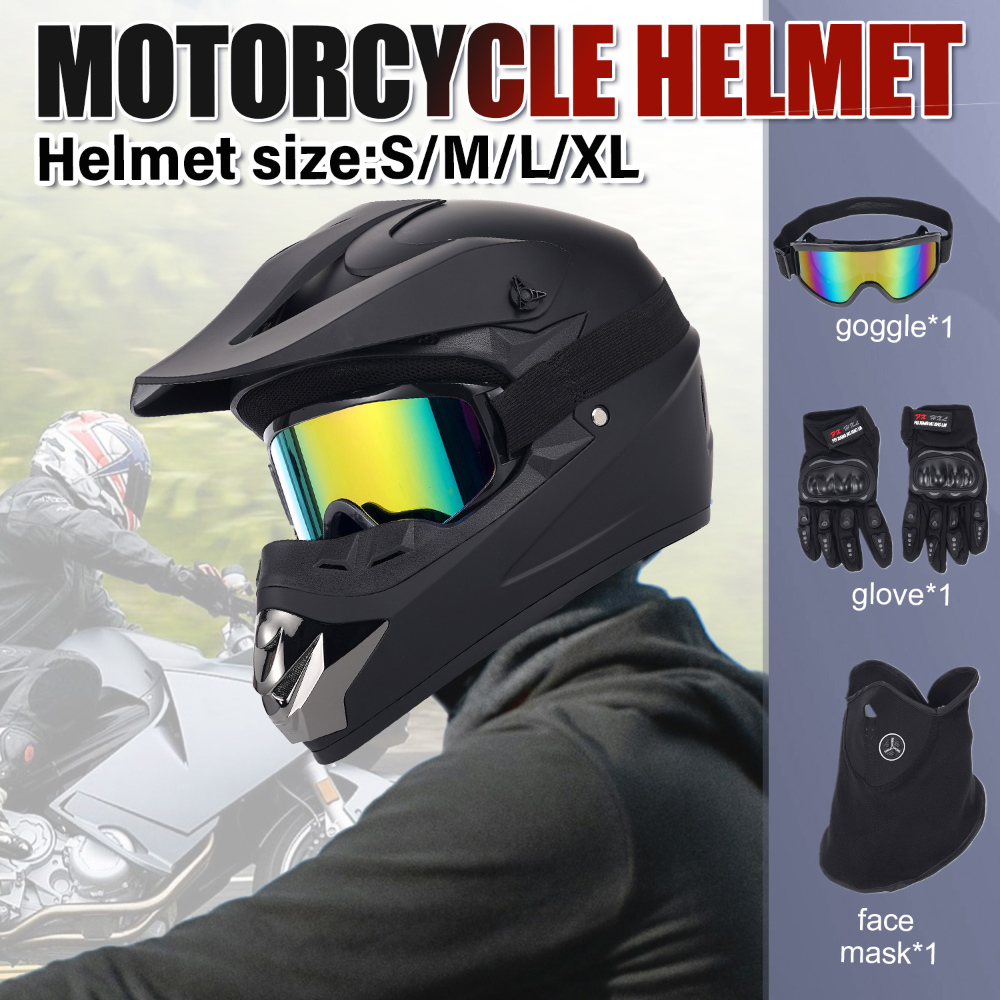オフロードバイク用ヘルメット4点セット 大人用 DOT認証  - Off Road Motocross Helmet Goggles Set のレビューと価格