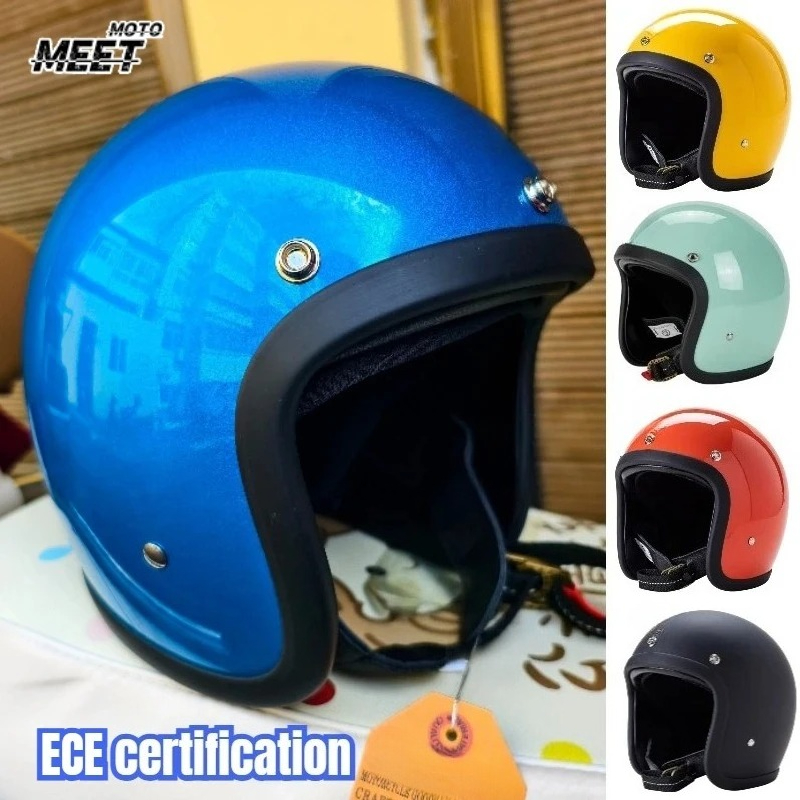 日本韓国スタイルオープンフェイスオートバイヘルメットヴィンテ - Vintage Open Face Retro Helmet のレビューと価格
