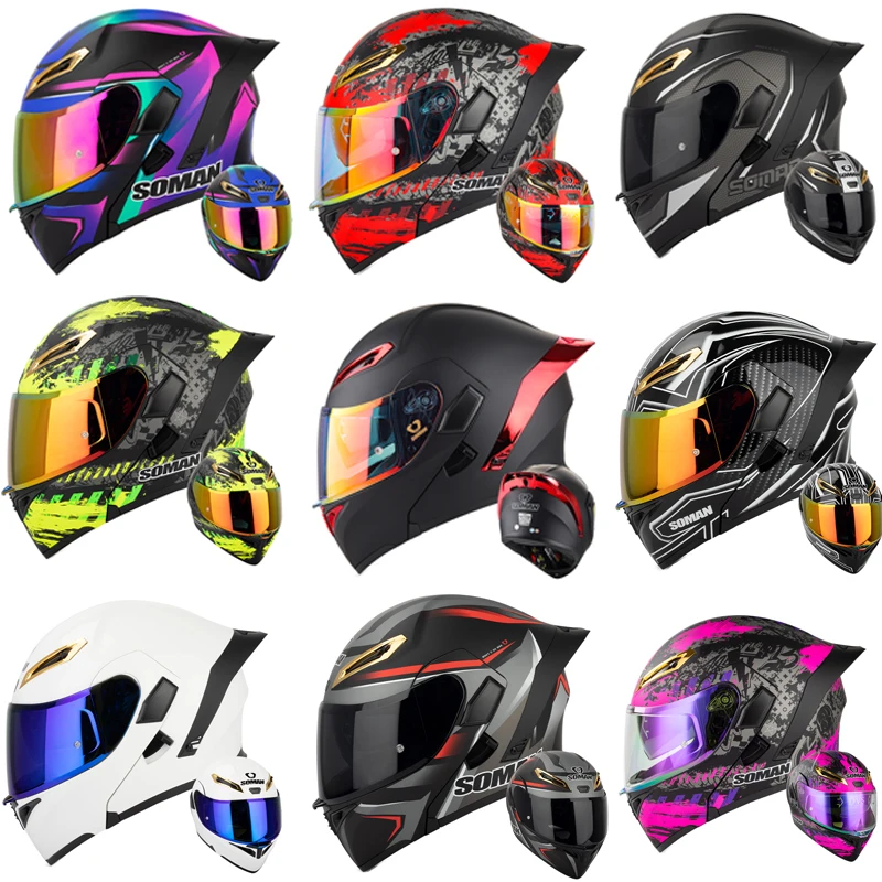 ソマン-男性と女性のためのフルフェイスのオートバイのヘルメッ - Dual Visor Motorcycle Racing Helmet のレビューと価格