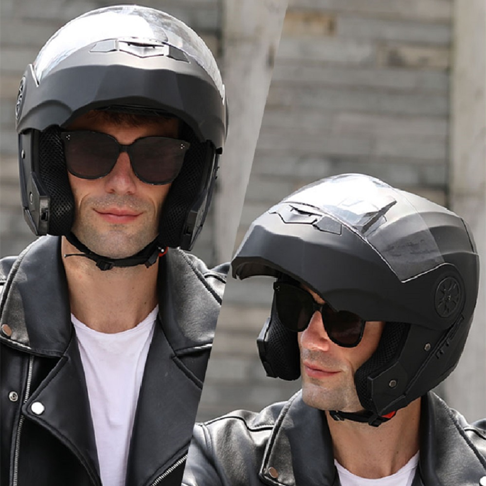 ダブルレンズモジュラーモーターサイクルヘルメット,フラップ付 - Motorcycle Helmet Inner Sun Visor Lens のレビューと価格