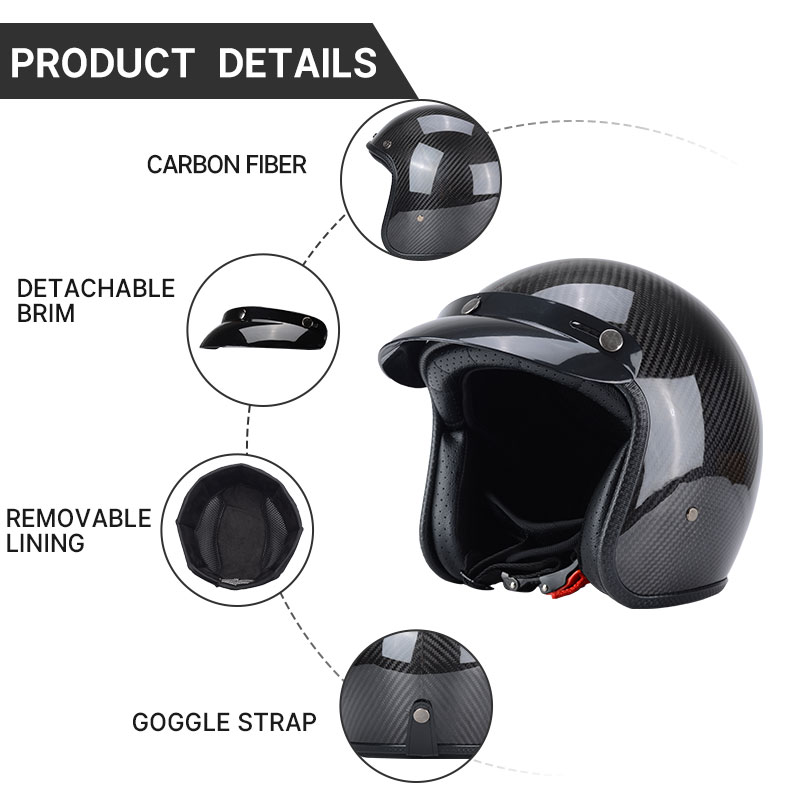 ヴィンテージカーボンファイバーオートバイヘルメット,超軽量, - Carbon Fiber Lightweight Motorcycle Helmet のレビューと価格