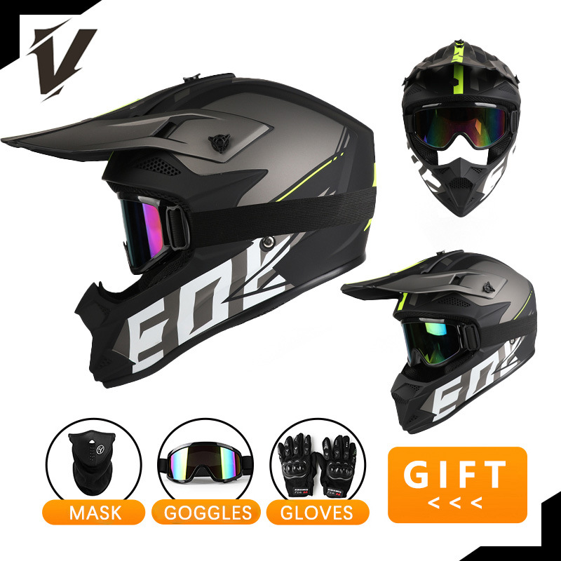 オフロードバイクヘルメットセット フルフェイスモトクロスヘル - Off Road Motocross Helmet Goggles Set のレビューと価格