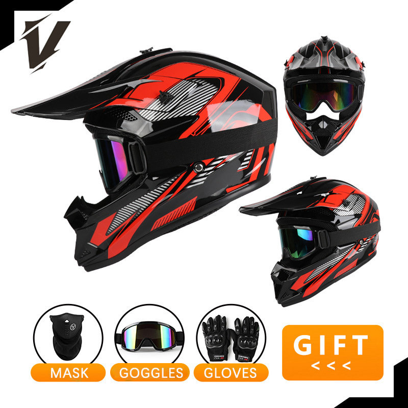 オフロードバイクヘルメットセット フルフェイスモトクロスヘル - Off Road Motocross Helmet Goggles Set のレビューと価格