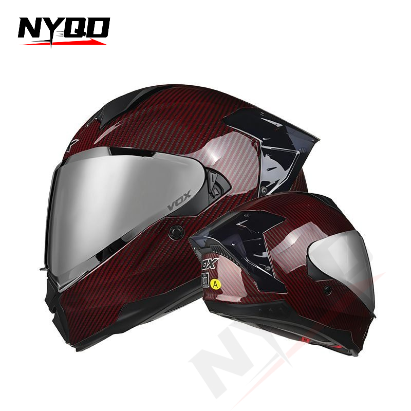カーボンファイバーフルフェイスオートバイヘルメットF605デ - Dual Visor Motorcycle Racing Helmet のレビューと価格