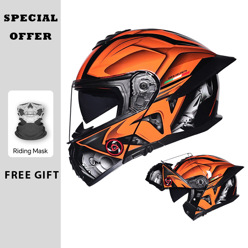 オートバイフリップアップヘルメット ダブルバイザー ラージテ - Dual Visor Motorcycle Racing Helmet のレビューと価格